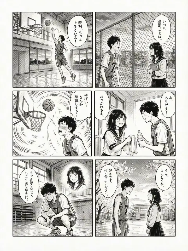 Manga page: Six panels with Japanese speech bubbles
