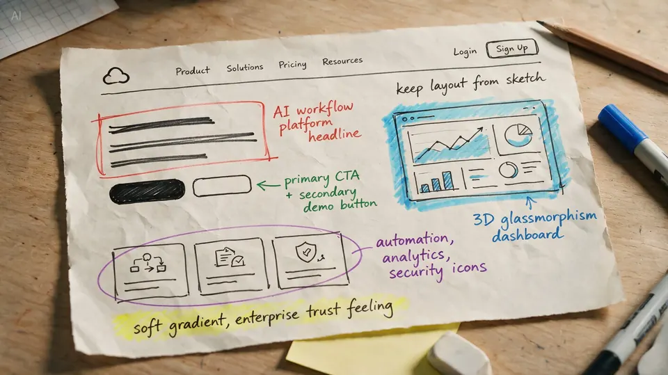 Paper wireframe to landing page — input